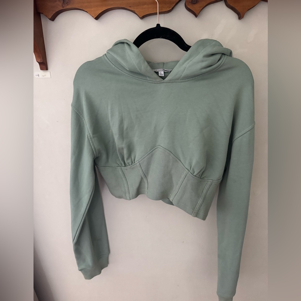 Fashion Nova Sage Green Cropped Hoodie